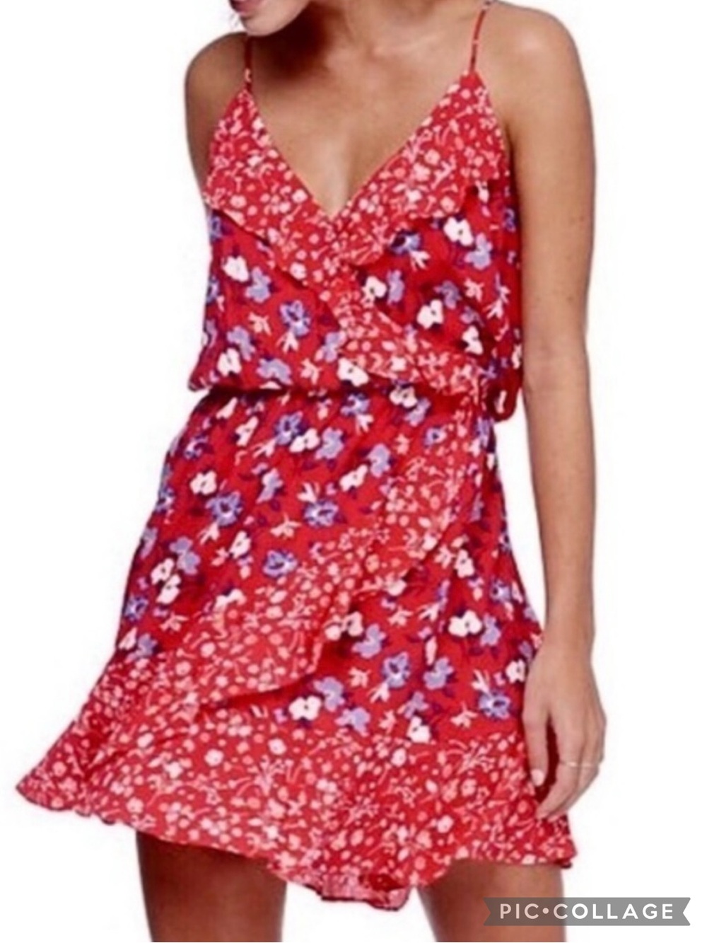 A.B.S. Collection Red Floral Faux Wrap Ruffle Mini Dress NWT XL Party Sundress